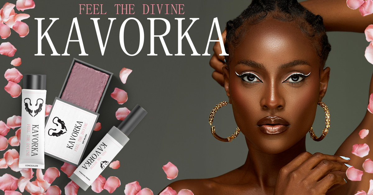 Beauty magazine spreads showcasing the brand Kavorka