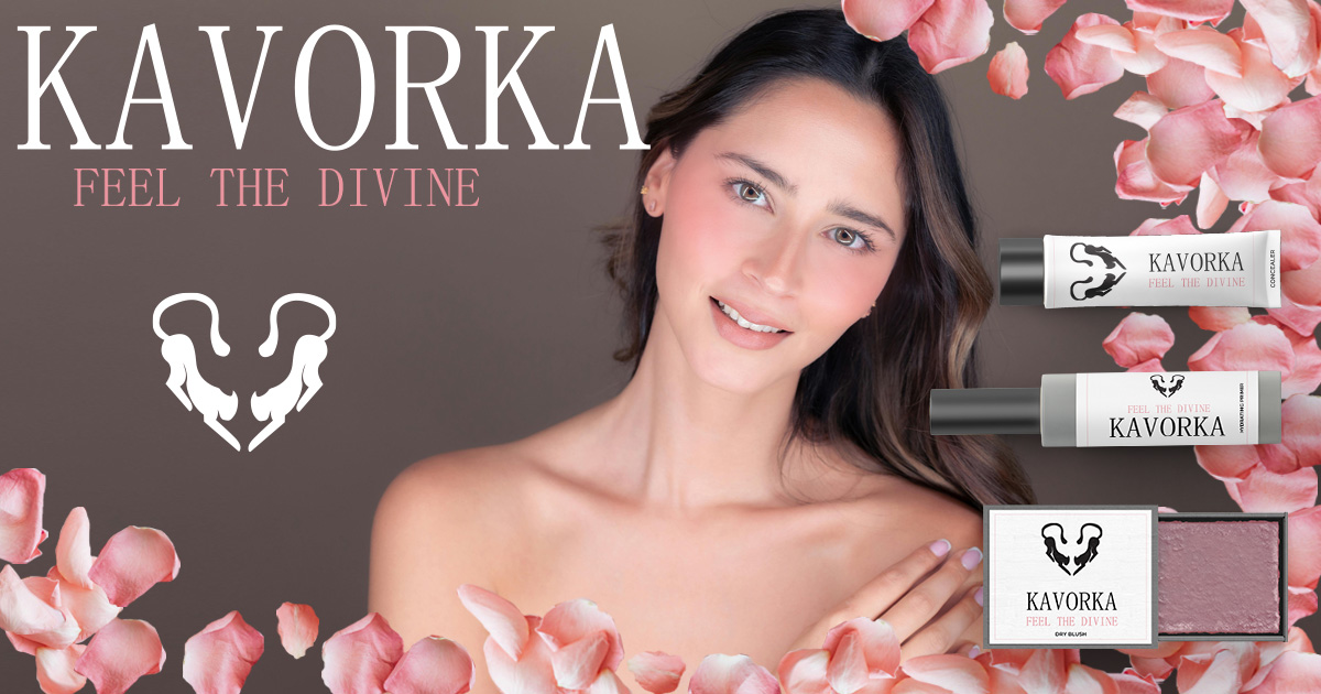 Beauty magazine spreads showcasing the brand Kavorka