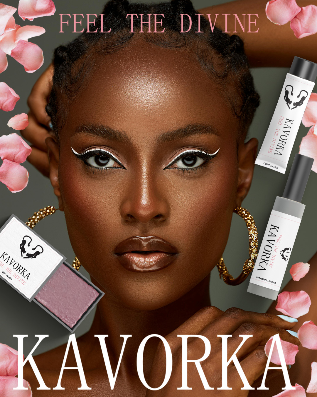 Beauty magazine spreads showcasing the brand Kavorka
