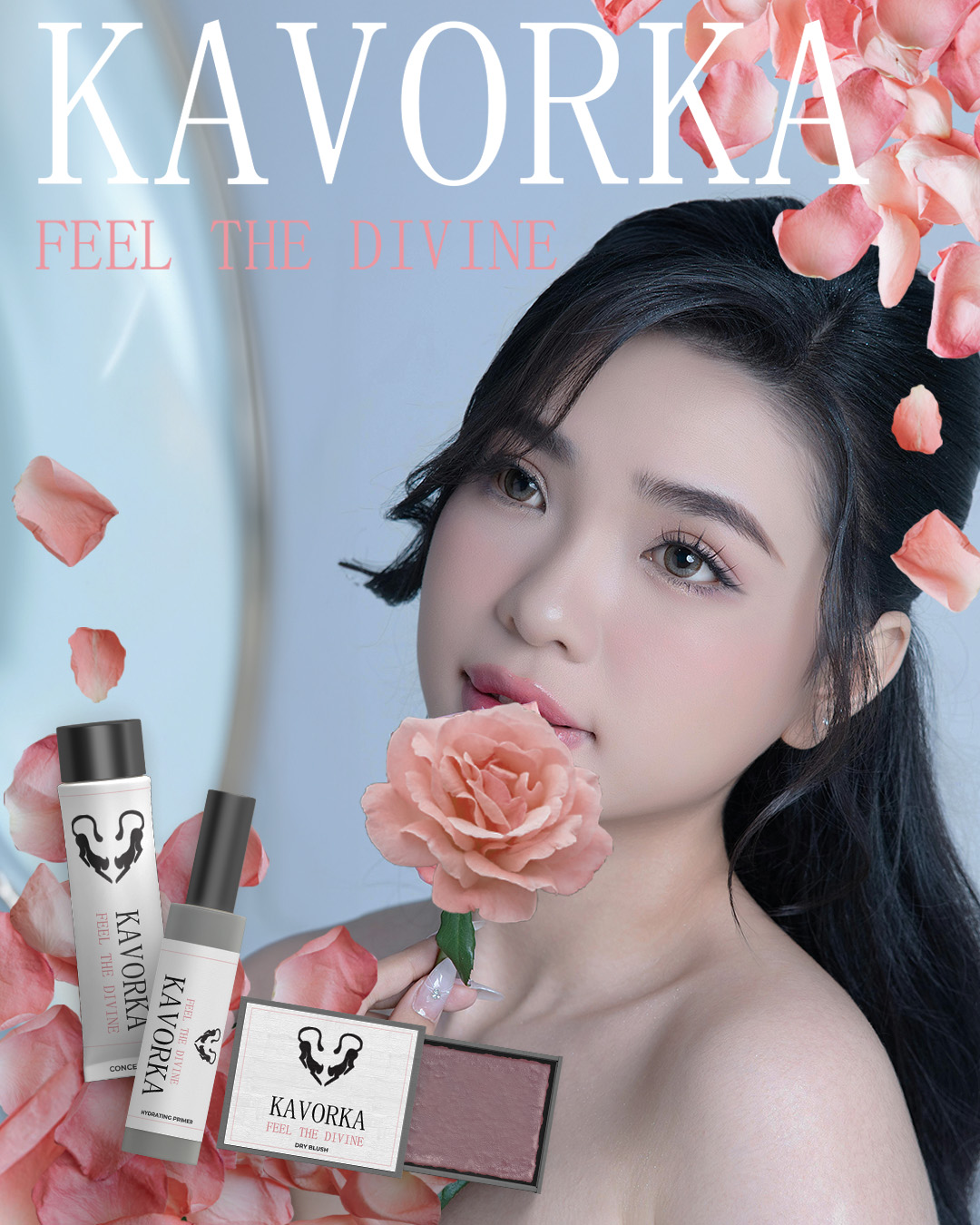 Beauty magazine spreads showcasing the brand Kavorka