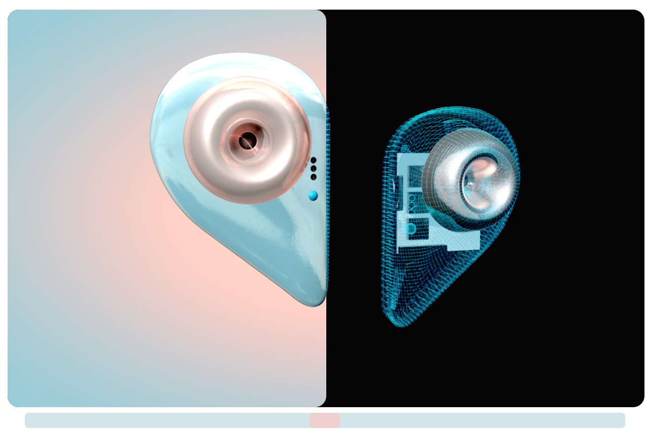 imagery of the thedora earbuds, dreamy heart shaped earbuds